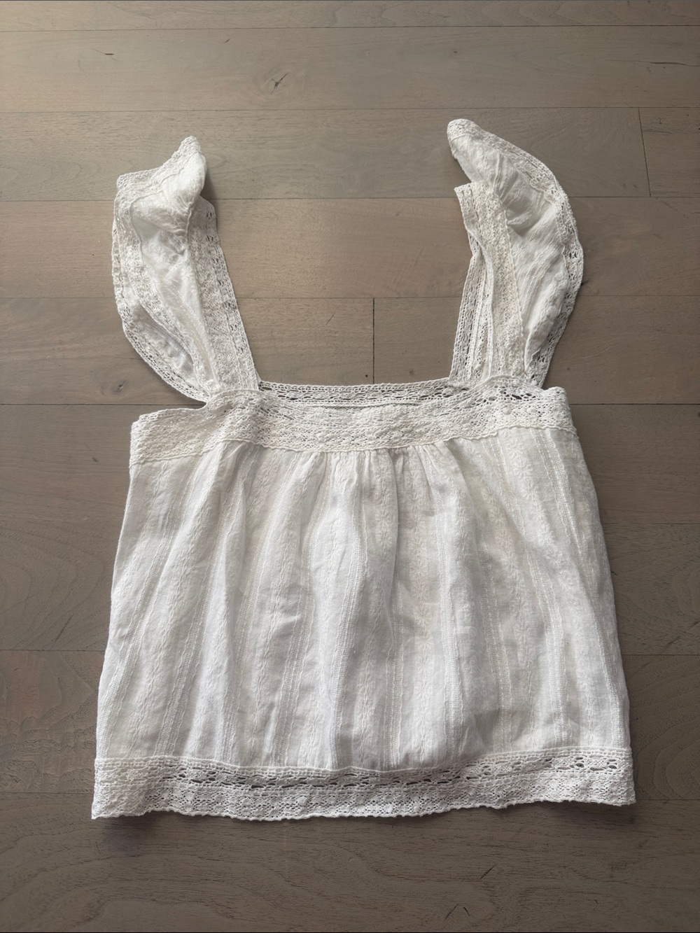 INTERMIX Beach Club White Lace-Trim Square Neck Ruffled Camisole